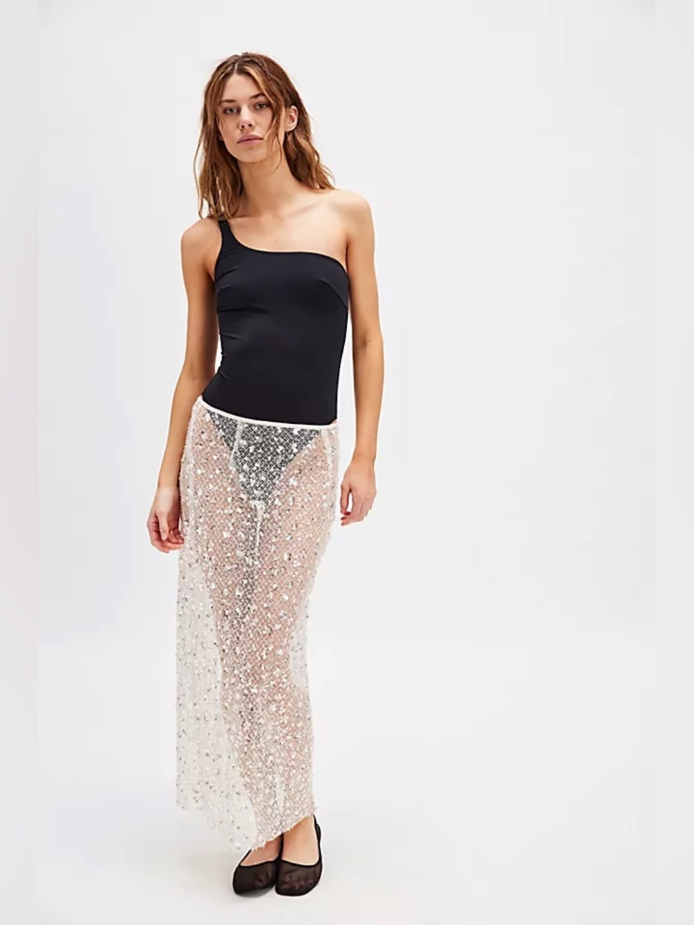 free people embellished maxi skirt - Sheer Sequin Maxi Skirt in White size S